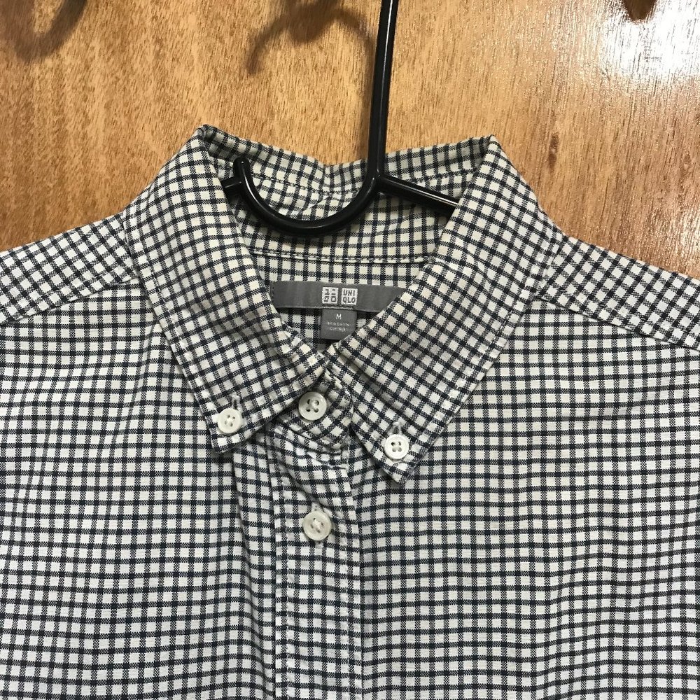White and blue windowpane oxford button up